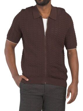 NN07 Men's Coffee Short-Sleeve Organic Cotton Full Zip Sweater